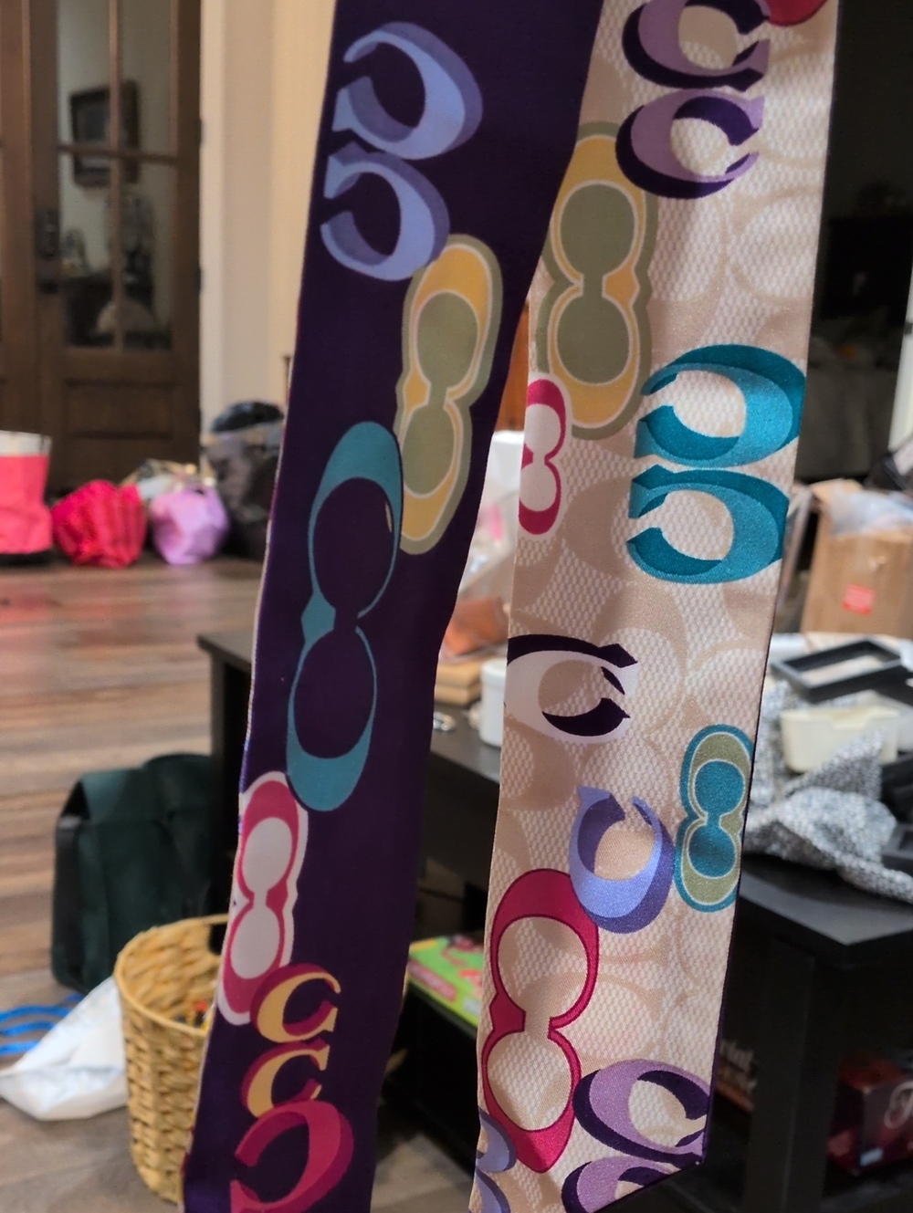 Coach Vintage Y2K Reversible Multicolor Silk Skinny Ponytail Scarf Twilly
